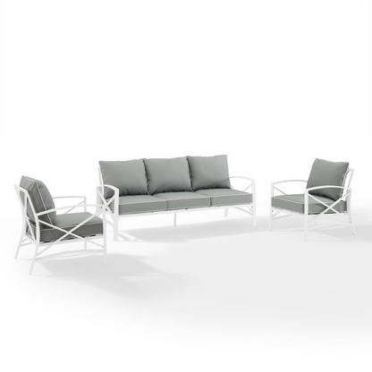 Kaplan 3-Piece Outdoor Metal Sofa Set Gray/White - Sofa & 2 Arm Chairs