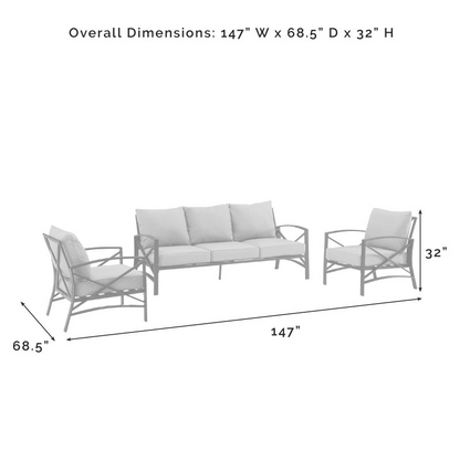 Kaplan 3-Piece Outdoor Metal Sofa Set Gray/White - Sofa & 2 Arm Chairs