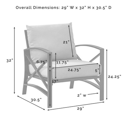 Kaplan 3-Piece Outdoor Metal Sofa Set Gray/White - Sofa & 2 Arm Chairs