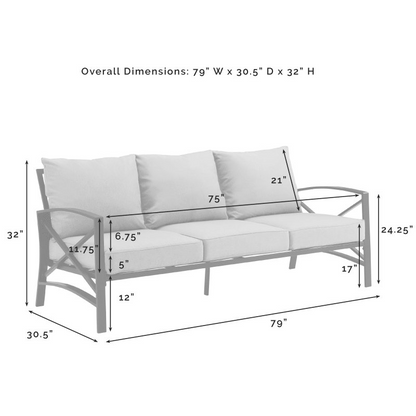 Kaplan 3-Piece Outdoor Metal Sofa Set Gray/White - Sofa & 2 Arm Chairs