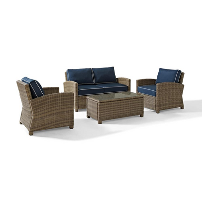 Bradenton 4Pc Outdoor Wicker furniture Set, Weathered Brown with Cushions