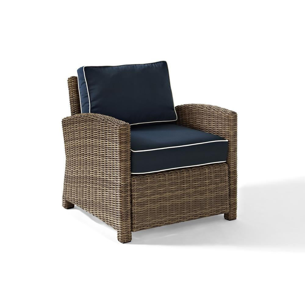 Bradenton 4Pc Outdoor Wicker Conversation Set Navy/Weathered Brown - Loveseat, Coffee Table, & 2 Arm Chairs