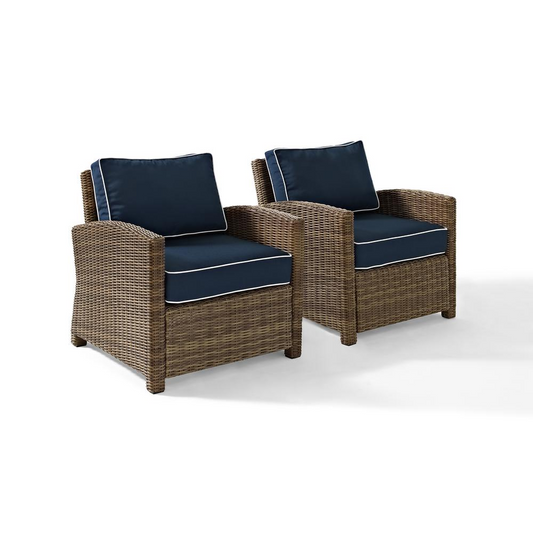 Bradenton 2Pc Outdoor Wicker Armchair Set Navy/Weathered Brown - Comfortable and Stylish Patio Furniture