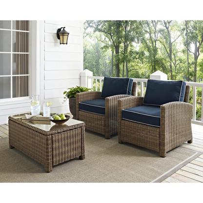 Bradenton 2Pc Outdoor Wicker Armchair Set Navy/Weathered Brown - Comfortable and Stylish Patio Furniture