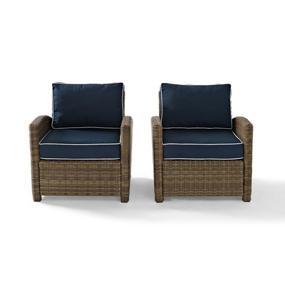 Bradenton 2Pc Outdoor Wicker Armchair Set Navy/Weathered Brown - Comfortable and Stylish Patio Furniture