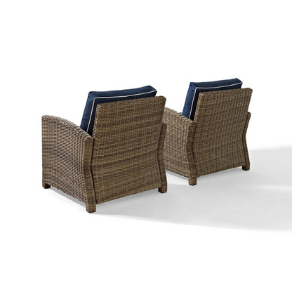 Bradenton 2Pc Outdoor Wicker Armchair Set Navy/Weathered Brown - Comfortable and Stylish Patio Furniture