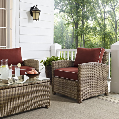 Bradenton 3Pc Outdoor Wicker Conversation Set Sangria/Weathered Brown - Loveseat, Arm Chair, & Coffee Table