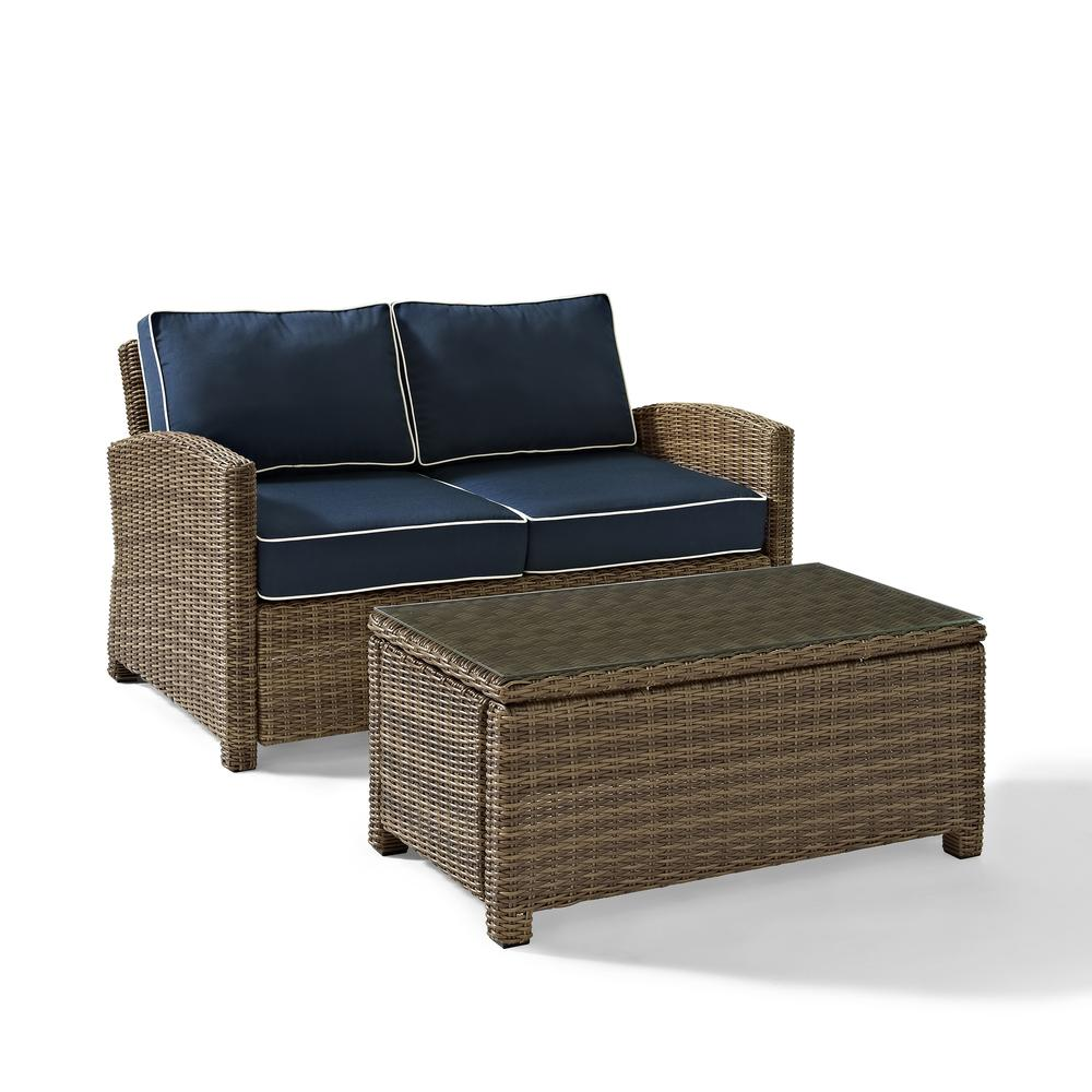 Bradenton 2Pc Outdoor Wicker Conversation Set Navy/Weathered Brown - Loveseat & Coffee Table