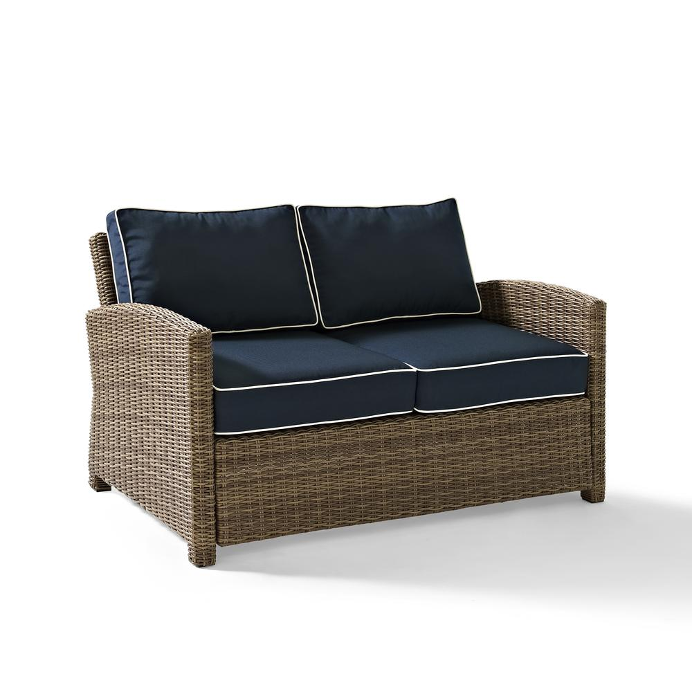 Bradenton 2Pc Outdoor Wicker Conversation Set Navy/Weathered Brown - Loveseat & Coffee Table