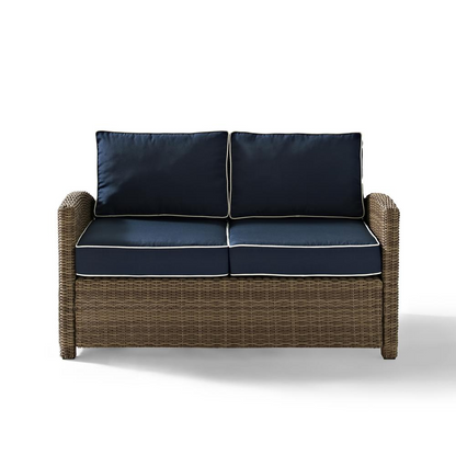 Bradenton 2Pc Outdoor Wicker Conversation Set Navy/Weathered Brown - Loveseat & Coffee Table