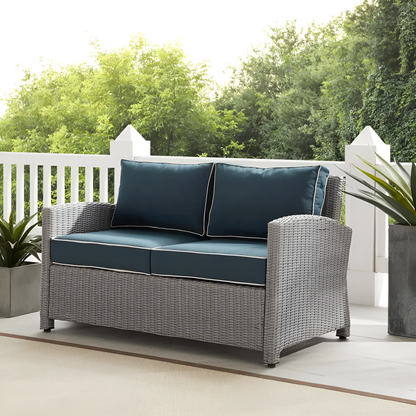 Bradenton Outdoor Wicker Loveseat Navy/Gray - Stylish and Comfortable Patio Furniture