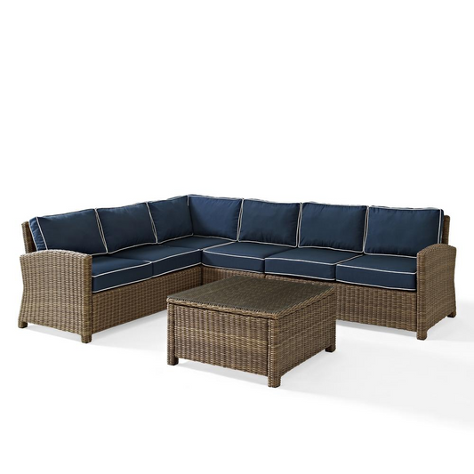 Bradenton 5Pc Outdoor Wicker Sectional Set Navy/Weathered Brown