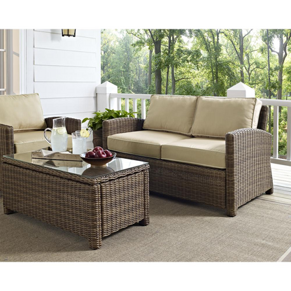 Bradenton 2Pc Outdoor Wicker Conversation Set Sand/Weathered Brown - Loveseat & Coffee Table