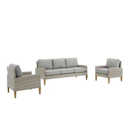 Capella Outdoor Wicker 3Pc Sofa Set Gray/Acorn - Coastal Design, All-Weather Resin Wicker