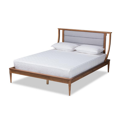 Baxton Studio Regis Full Platform Bed - Walnut Brown, Upholstered Headboard, Wood Slats