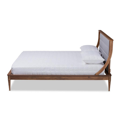 Baxton Studio Regis Full Platform Bed - Walnut Brown, Upholstered Headboard, Wood Slats