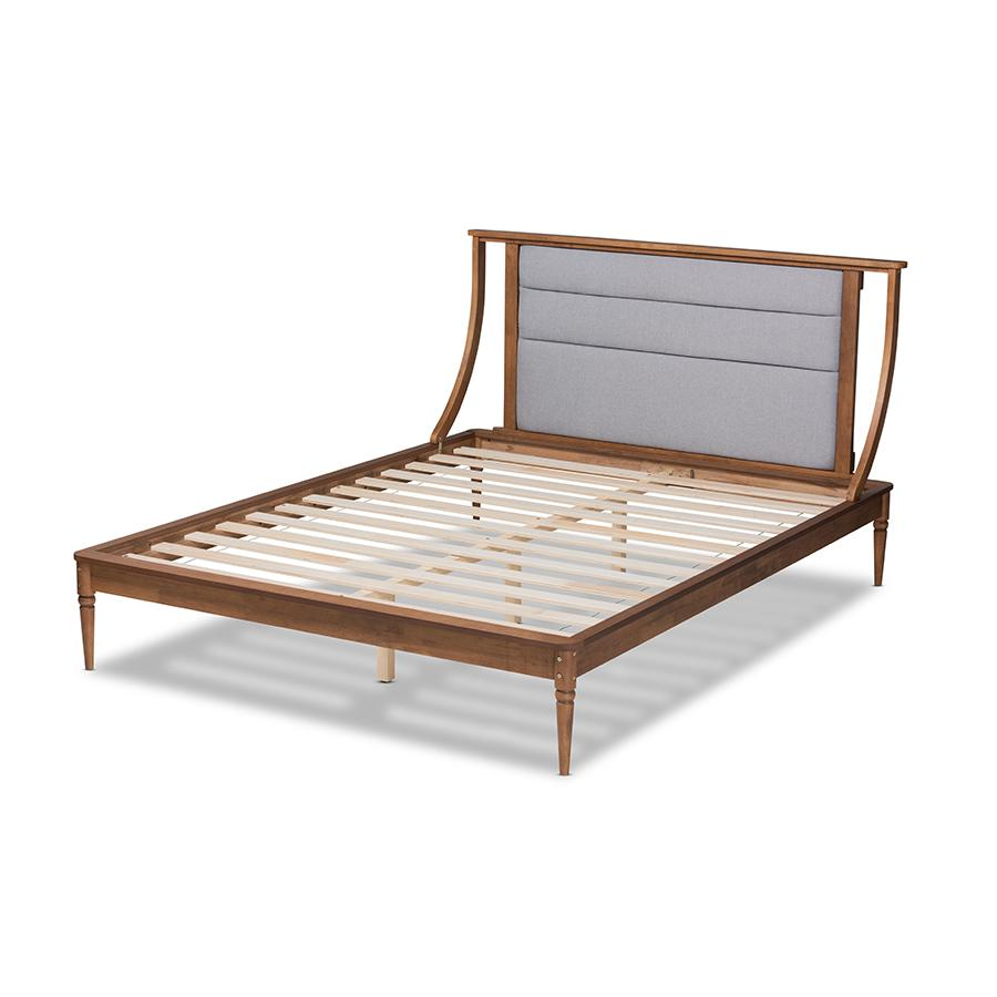 Baxton Studio Regis Full Platform Bed - Walnut Brown, Upholstered Headboard, Wood Slats