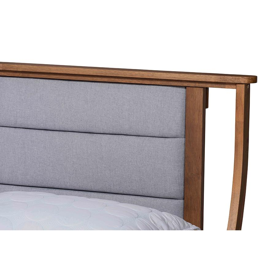 Baxton Studio Regis Full Platform Bed - Walnut Brown, Upholstered Headboard, Wood Slats