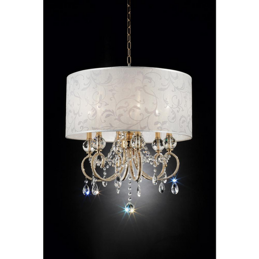 24.5"H Aurora Ceiling Lamp - Elegant White Fabric Shade with Crystal Droplets