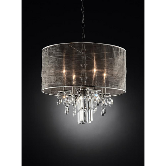 Classy Crystal Ceiling Lamp - Elegant Shade, Polished Metal Arms, Dangling Glass Crystals