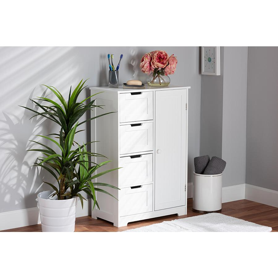 White Finished Wood 4-Drawer Bathroom Storage Cabinet - Modern Solution for Decluttering Your Bathroom