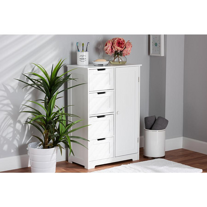 White Finished Wood 4-Drawer Bathroom Storage Cabinet - Modern Solution for Decluttering Your Bathroom