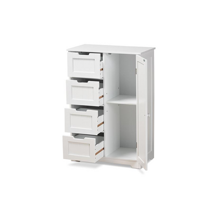 White Finished Wood 4-Drawer Bathroom Storage Cabinet - Modern Solution for Decluttering Your Bathroom