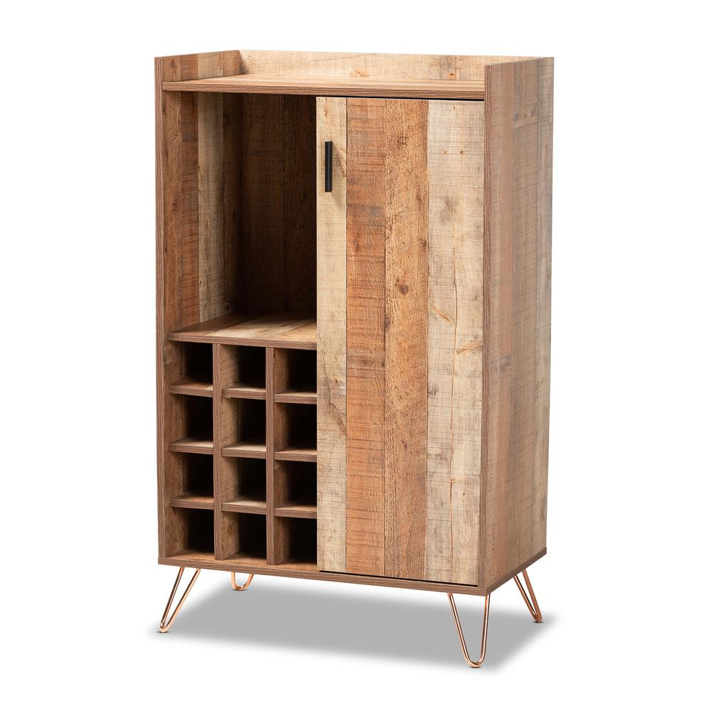 Rustic Brown Finished Wood and Black Metal Wine Storage Cabinet - Stylish and Functional