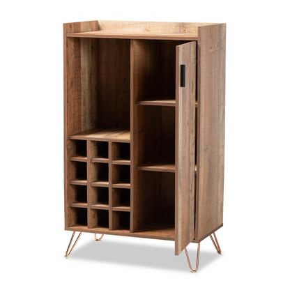 Rustic Brown Finished Wood and Black Metal Wine Storage Cabinet - Stylish and Functional