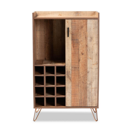 Rustic Brown Finished Wood and Black Metal Wine Storage Cabinet - Stylish and Functional