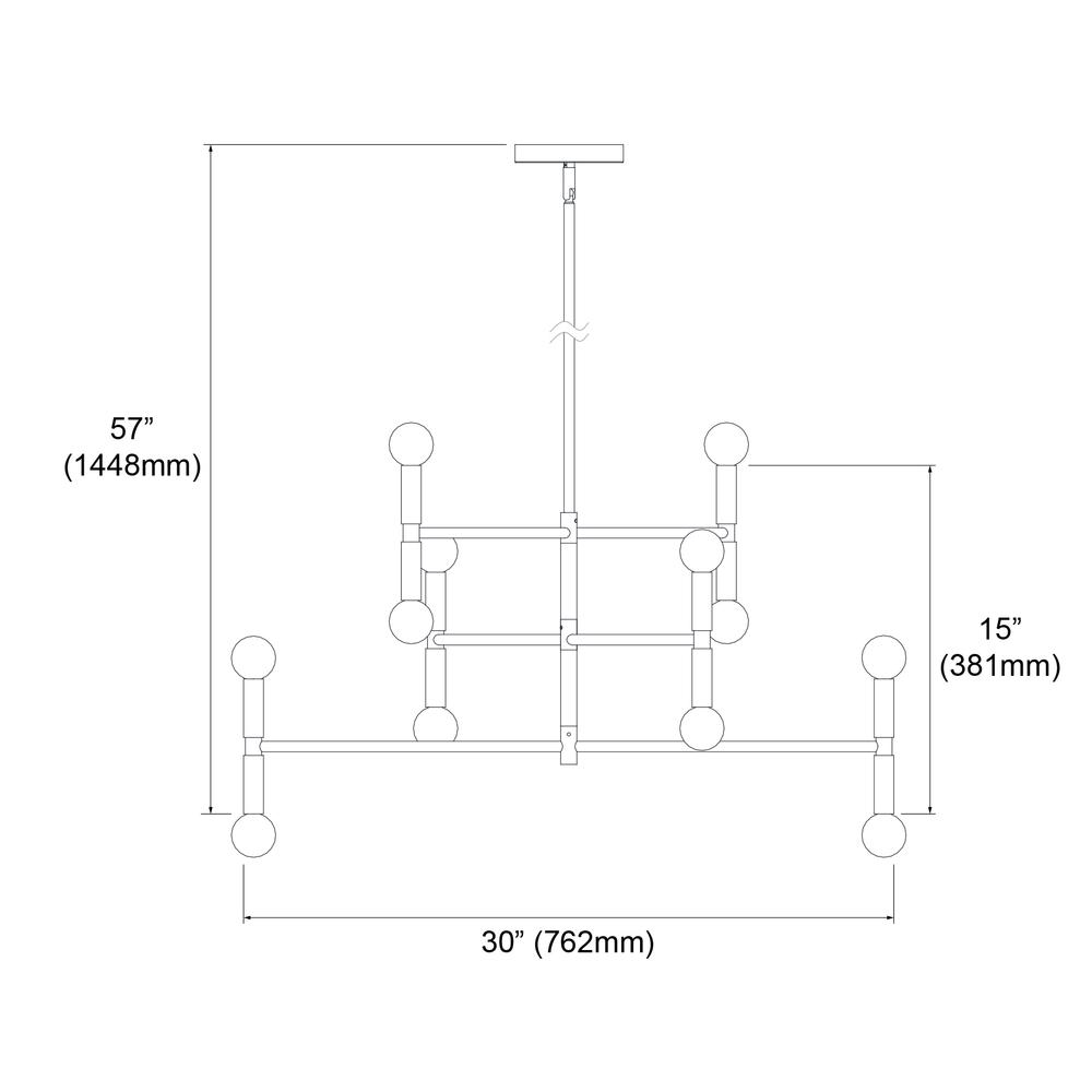 Matte Black 12-Light Chandelier, Adjustable, Dimmable, LED Compatible