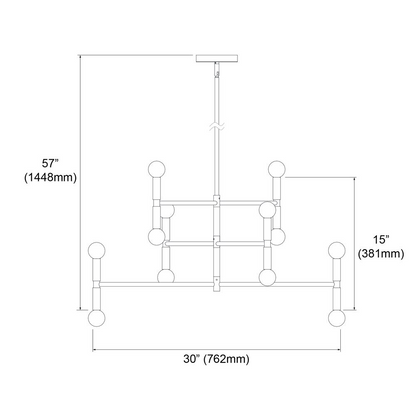 Matte Black 12-Light Chandelier, Adjustable, Dimmable, LED Compatible