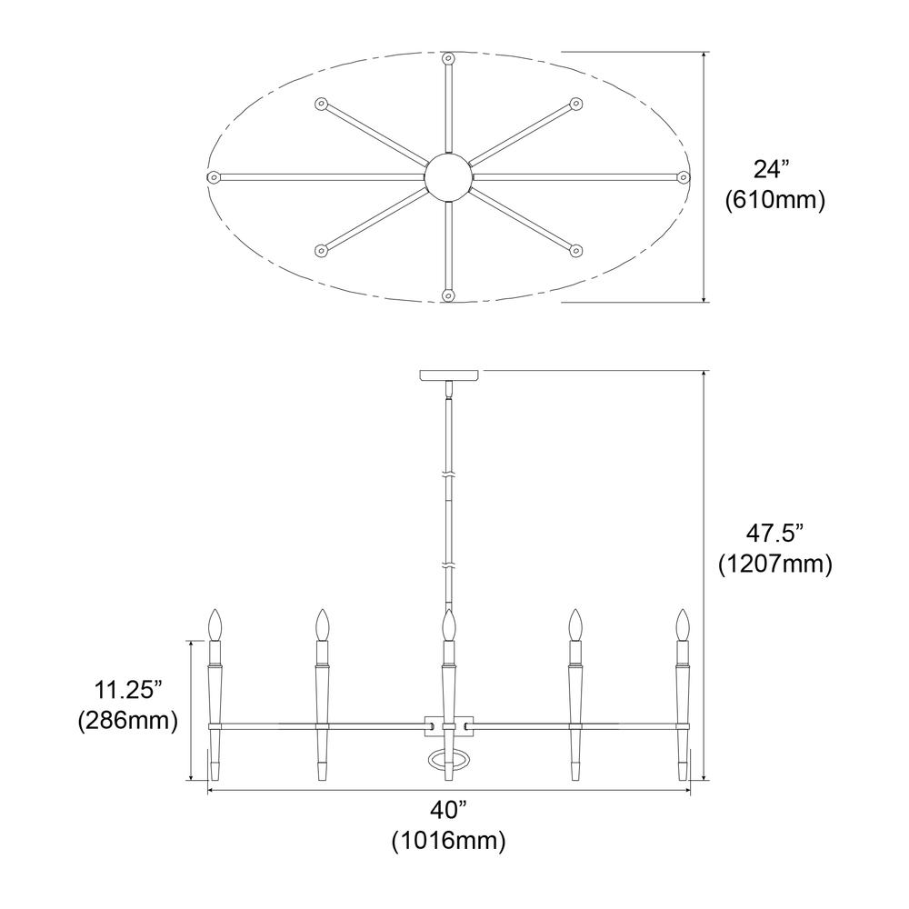 8LT Incandescent Horizontal Chandelier, VB Finish - Elegant Lighting for Your Space