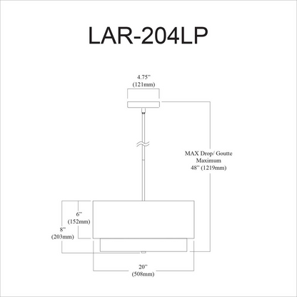 Larkin Pendant Light with Modernistic Design | 4LT Incand Pend, AGB, WH Shade & FR Glass Diff