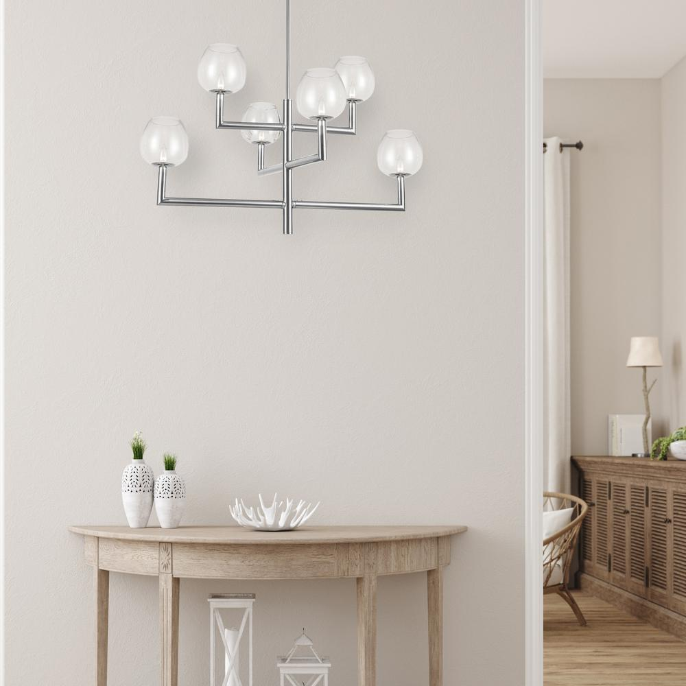 Contemporary Nora Chandelier | 6LT Chandelier, PC, CLR Glass