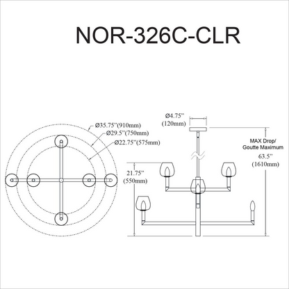 Contemporary Nora Chandelier | 6LT Chandelier, PC, CLR Glass