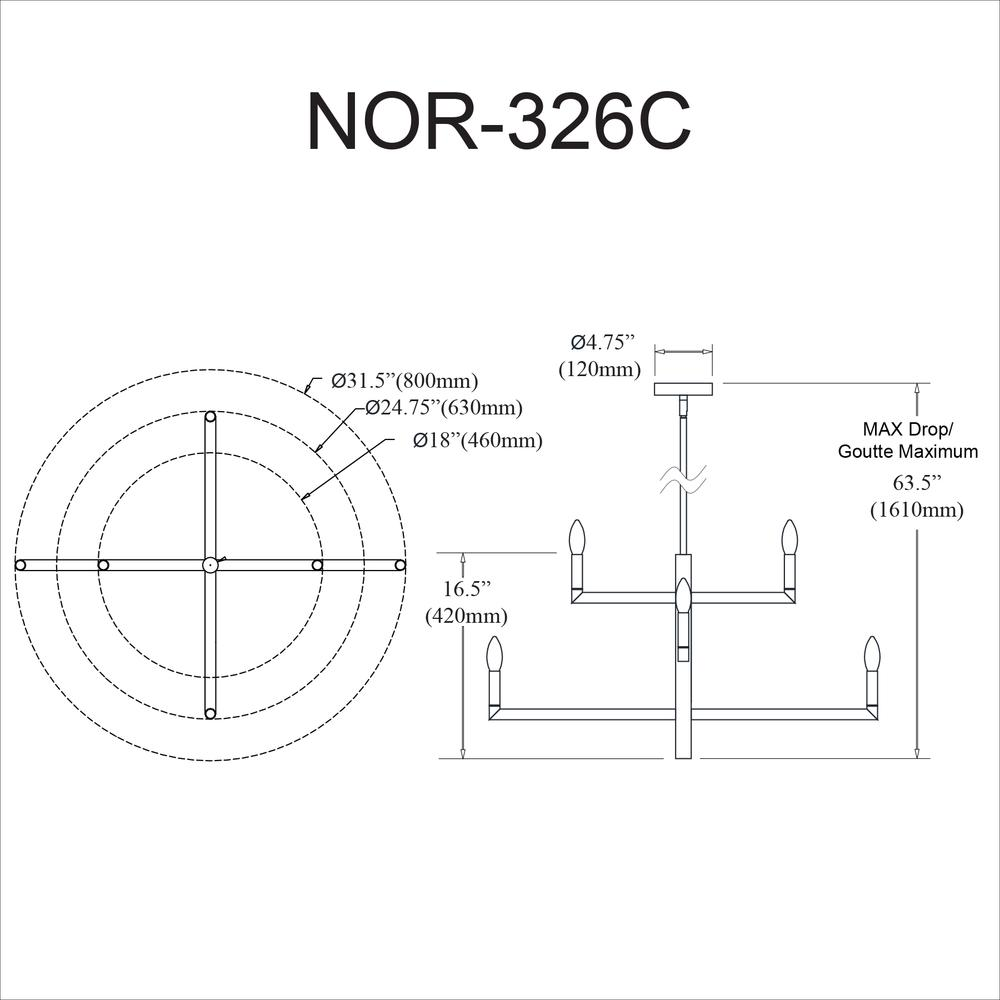 Nora 6LT Chandelier, MB - Contemporary Linear Design for Modern Spaces