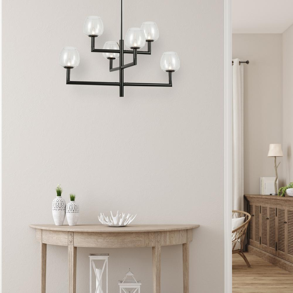 Contemporary Nora Chandelier - 6LT, MB, CLR Glass | Elegant Lighting