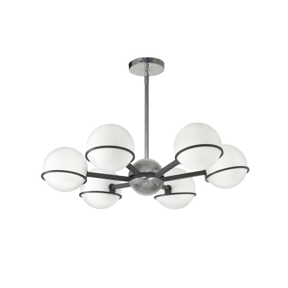 Shop the 6LT Halogen Chandelier, MB/PC with WH Opal Glass - Modern Lighting with Artistic Panache