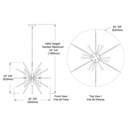 12-Light Incandescent Chandelier, Polished Chrome Finish - Modern Vela Lighting