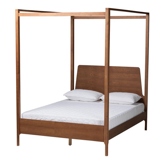 Roman Classic and Traditional Ash Walnut Finished Wood Queen Size Canopy Bed - Elegant and Durable