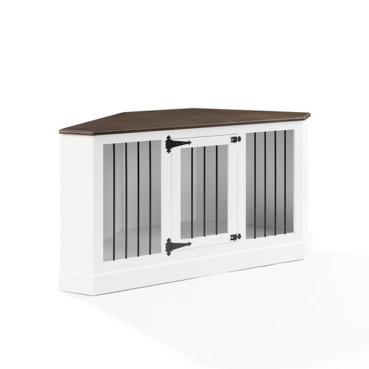 Elegant Corner Furniture Dog Crate - White/Dark Brown - Navarrete Furniture