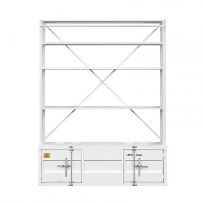 83" White Four Tier Cargo Style Bookcase with Cabinets and Ladder