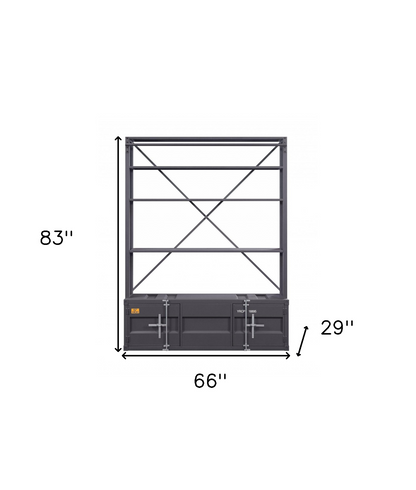 83" Gray Four Tier Cargo Style Bookcase with Cabinets and Ladder