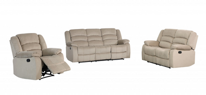 Luxurious Three Piece Indoor Beige Microsuede Six Person Seating Set