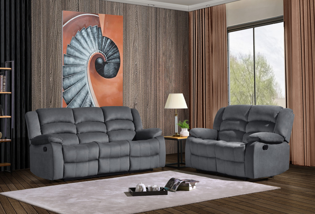 Three Piece Indoor Gray Microsuede Six Person Seating Set | Cozy Haven of Comfort and Style