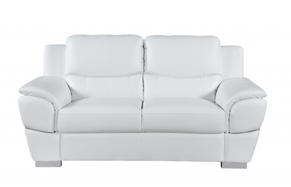 Three Piece Indoor White Genuine Leather Six Person Seating Set - Luxurious and Comfortable Furniture for Your Living Space