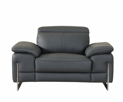 Three Piece Indoor Dark Gray Italian Leather Six Person Seating Set - Durable, Comfortable, and Luxurious Upholstery