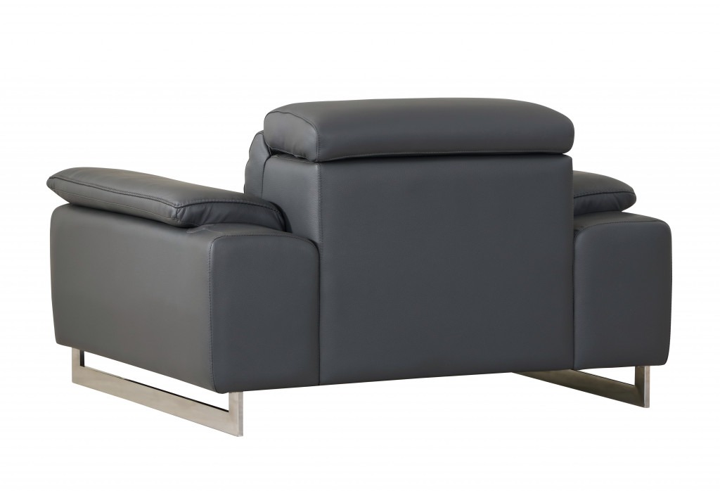 Three Piece Indoor Dark Gray Italian Leather Six Person Seating Set - Durable, Comfortable, and Luxurious Upholstery