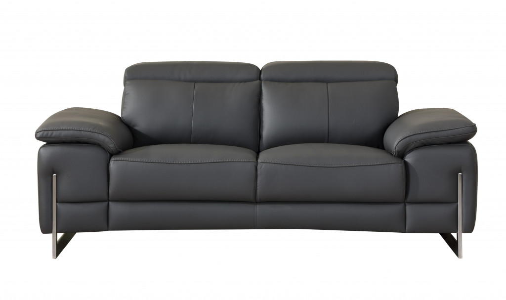 Three Piece Indoor Dark Gray Italian Leather Six Person Seating Set - Durable, Comfortable, and Luxurious Upholstery